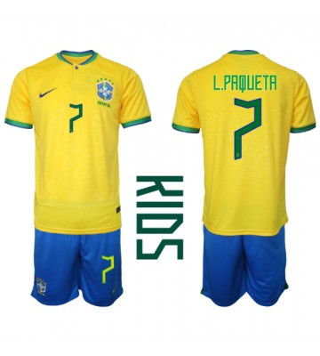 Brasil Lucas Paqueta #7 Hjemmedraktsett Barn VM 2022 Kortermet (+ Korte bukser)